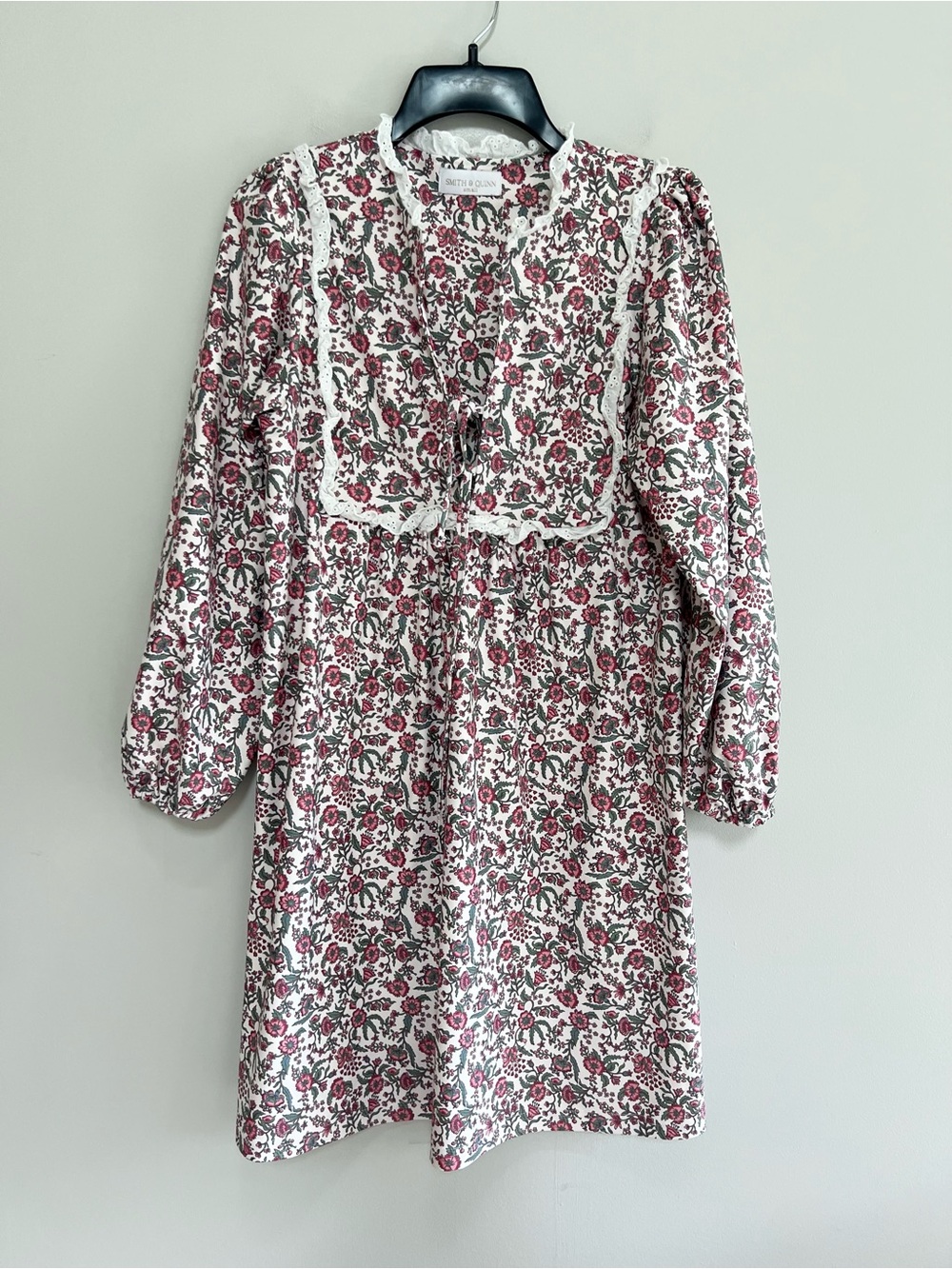 Smith & Quinn Floral Square Bib Eyelet Lace Boho 3/4 Sleeve Flowy Dress, Small